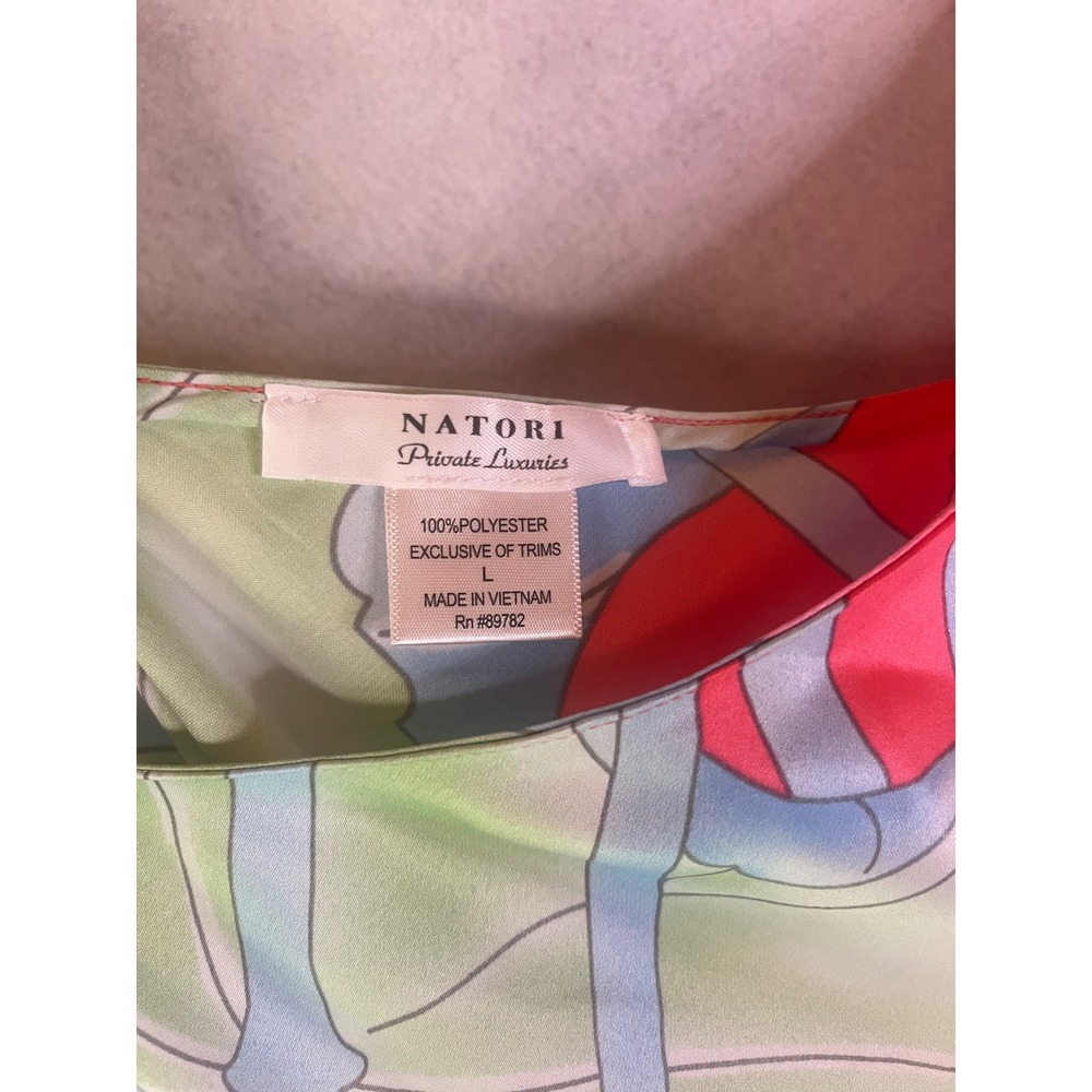 Natori Nightgown Chemise Floral Print Satin Ankle Length Sz L Slip Dress Coral - Picture 4 of 5